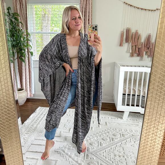 Maruca Novelo Open Front Kimono Duster Cardigan Heathered Black - Picture 2 of 7